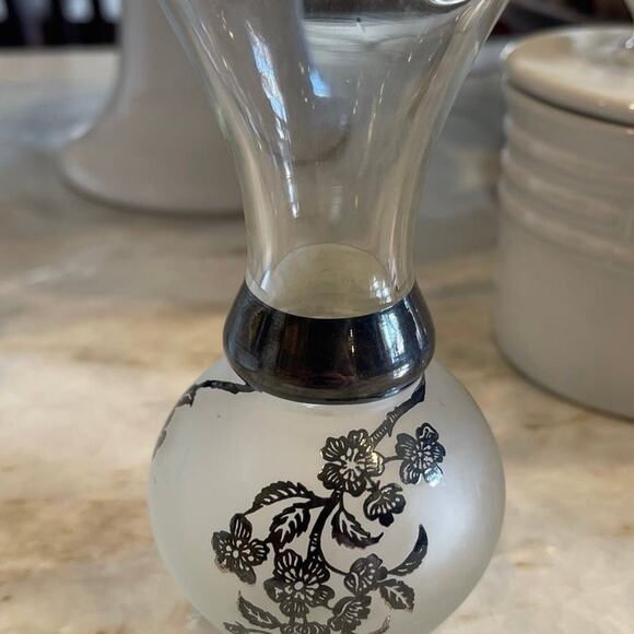 Antique Rockwell Silver Co. Flower Overlay Glass Vase 5" Sterling Silver - Picture 2 of 8